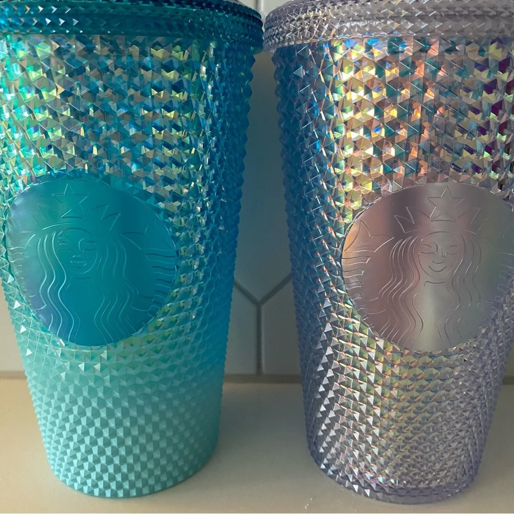 Starbucks Cold Cup Tumbler Bundle of 2 Iridescent Studded & Glacier Blue Studded